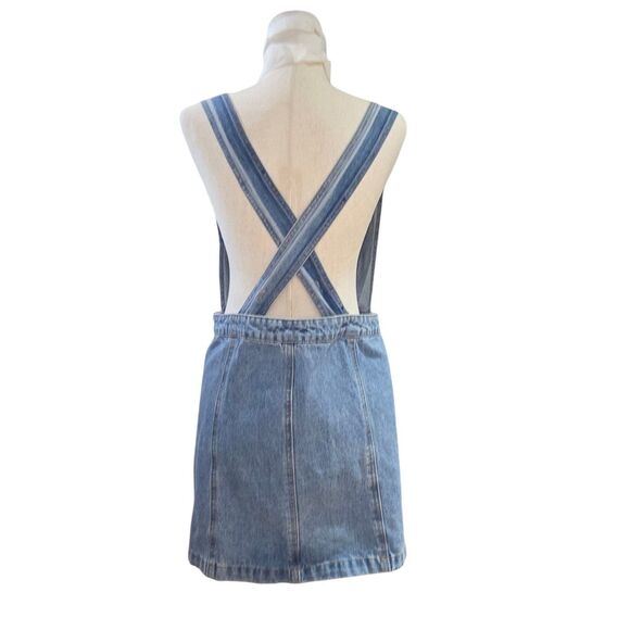 Forever 21 Denim Y2K Overall Mini Skirt Zipper Deep V Top Size L Fits M /Junior - Picture 3 of 12